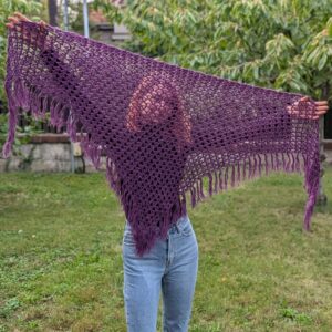 Fioletowa chusta szydełkowa handmade – bawełniana, ażurowa