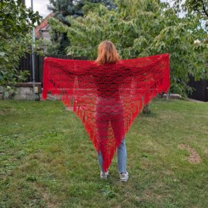 Czerwona chusta szydełkowa handmade – bawełniana, ażurowa